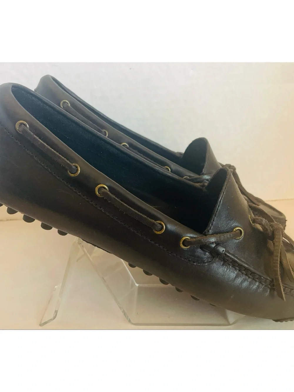 Cole Haan Mens Boat Shoes Slip On Loafers Real Black Leather Moccassins Size 8